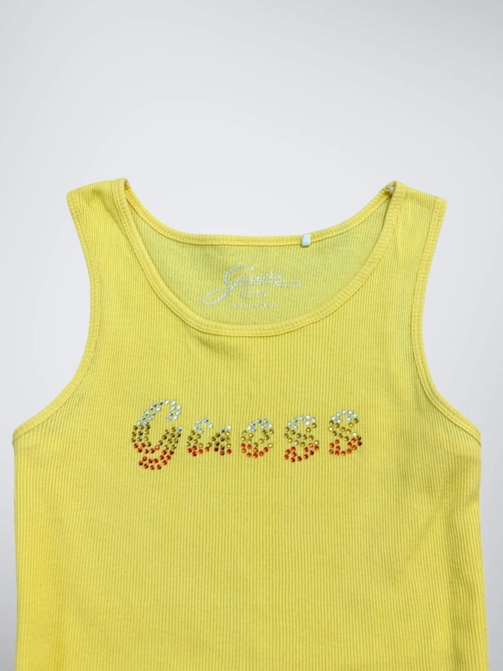 Guess Yellow Rhinestoned Ribbed Tank Top - Picture 3 of 7